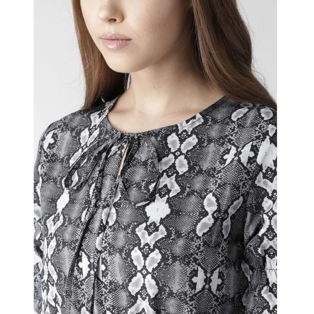 Generic Women's Polyester Animal Print Short Sleeve Knee-Length Dress (Black - White) - Image 2