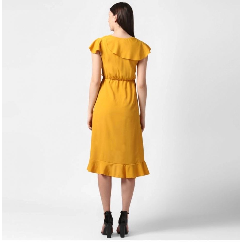 Generic Women's Polyester Ruffled Cap Sleeve Knee-Length Dress (Yellow) - Image 6
