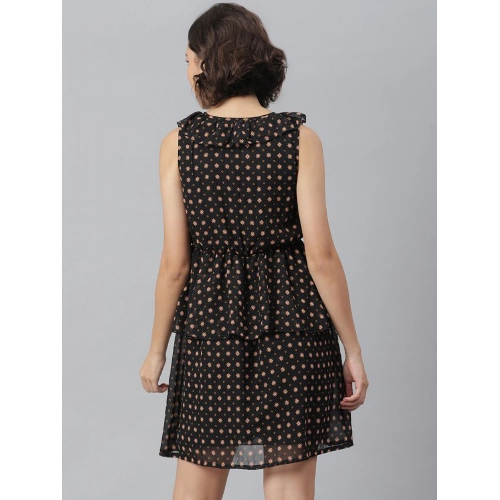 Generic Women's Polyester Peplum Sleeveless Above Knee Dress (Black) - Image 6