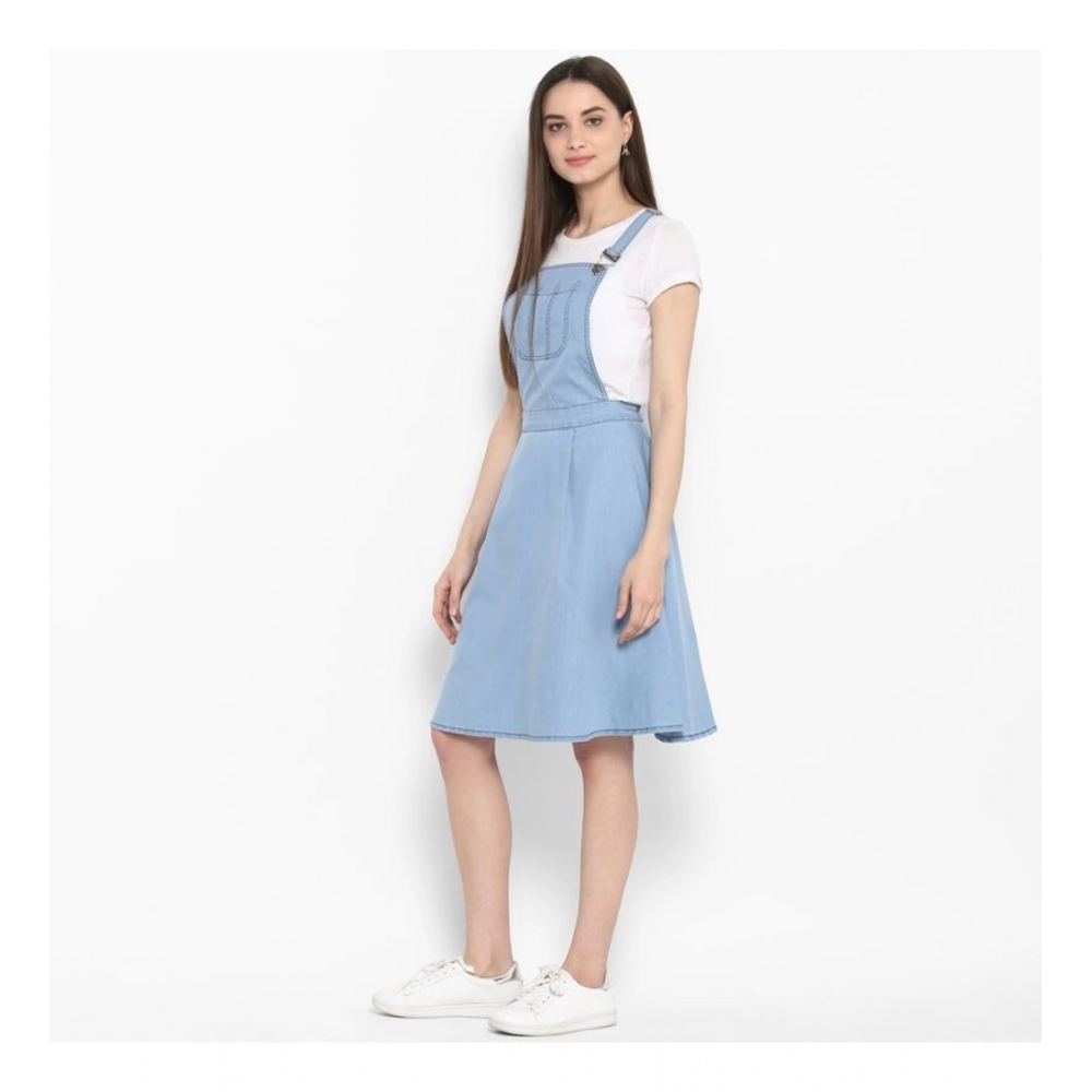 Generic Women's Denim Solid Sleeveless Above Knee Dress (Blue) - Image 3