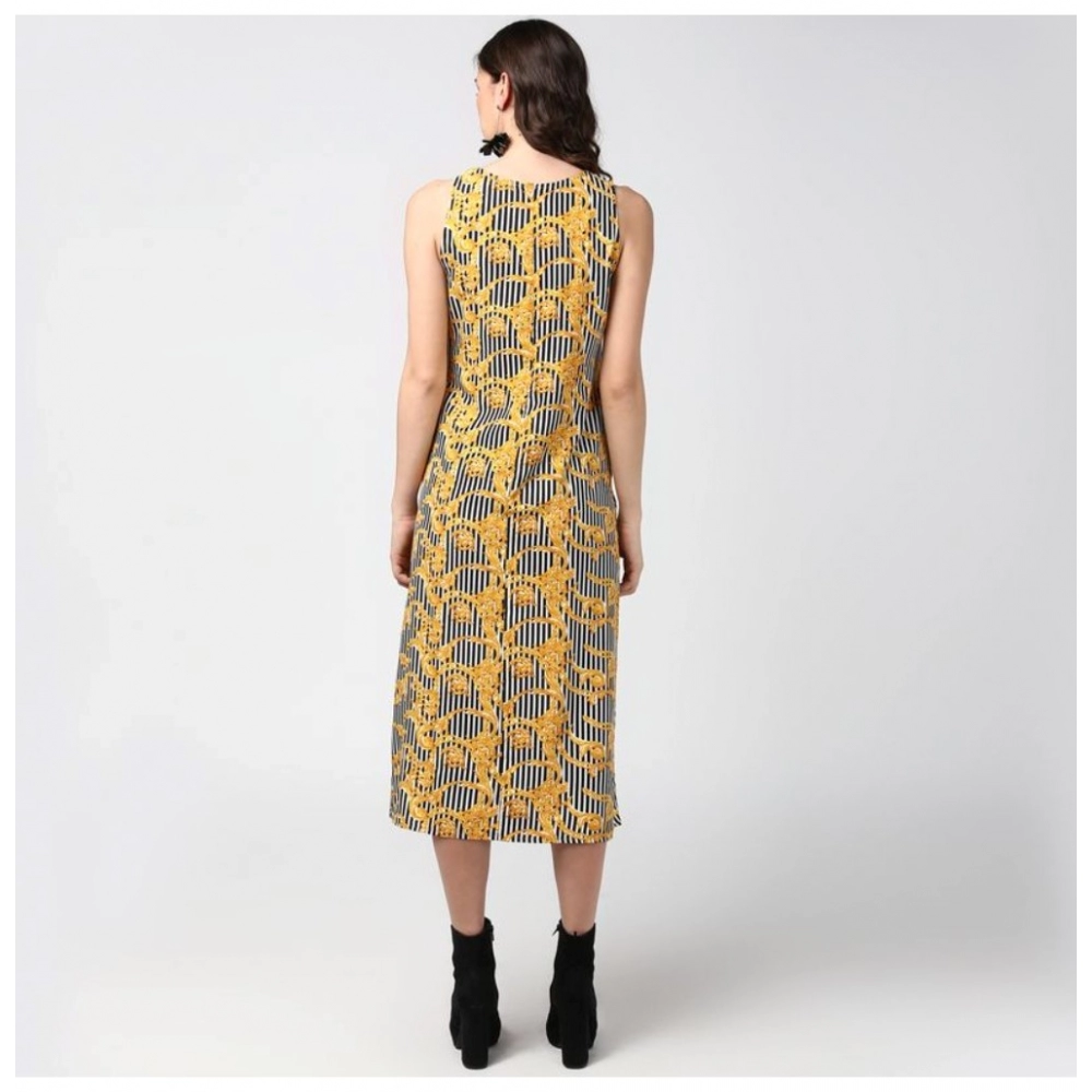 Generic Women's Polyester Chain Print Sleeveless Below Knee Dress (Yellow - Black) - Image 6