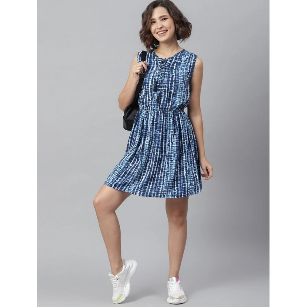 Generic Women's Rayon Tie & Dye Sleeveless Above Knee Dress (Blue) - Image 5