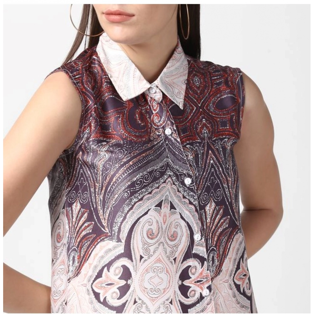 Generic Women's Polyester Printed Sleeveless Above Knee Dress (Orange) - Image 2
