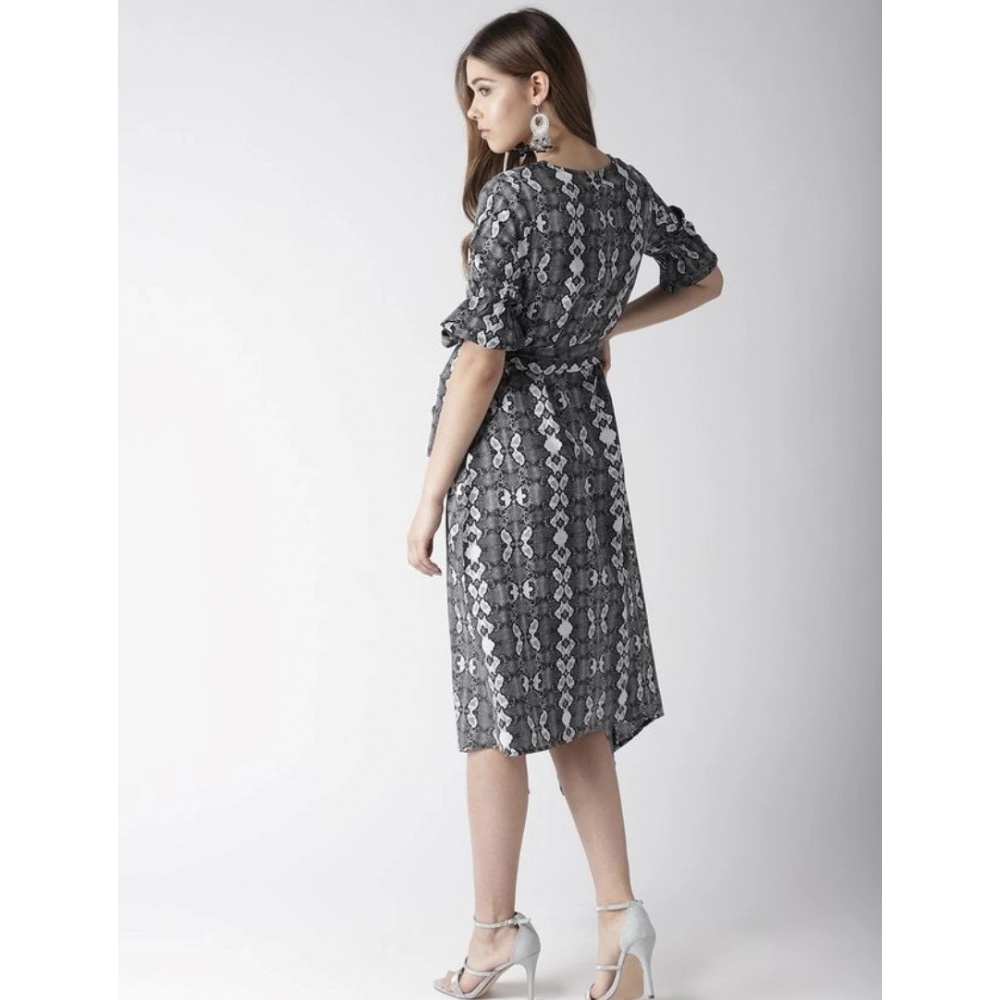 Generic Women's Polyester Animal Print Short Sleeve Knee-Length Dress (Black - White) - Image 7