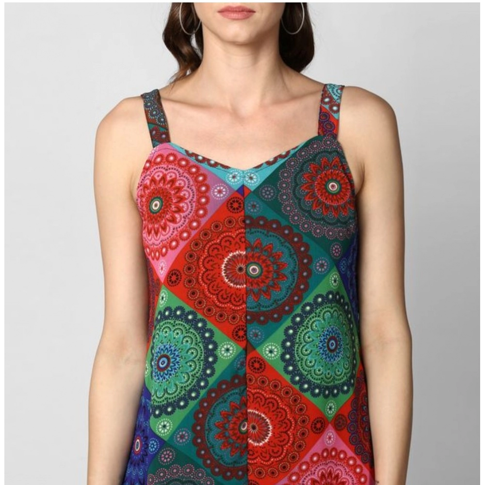 Generic Women's Polyester Asymmetrical Shoulder Straps Knee-Length Dress (Multicolor) - Image 2
