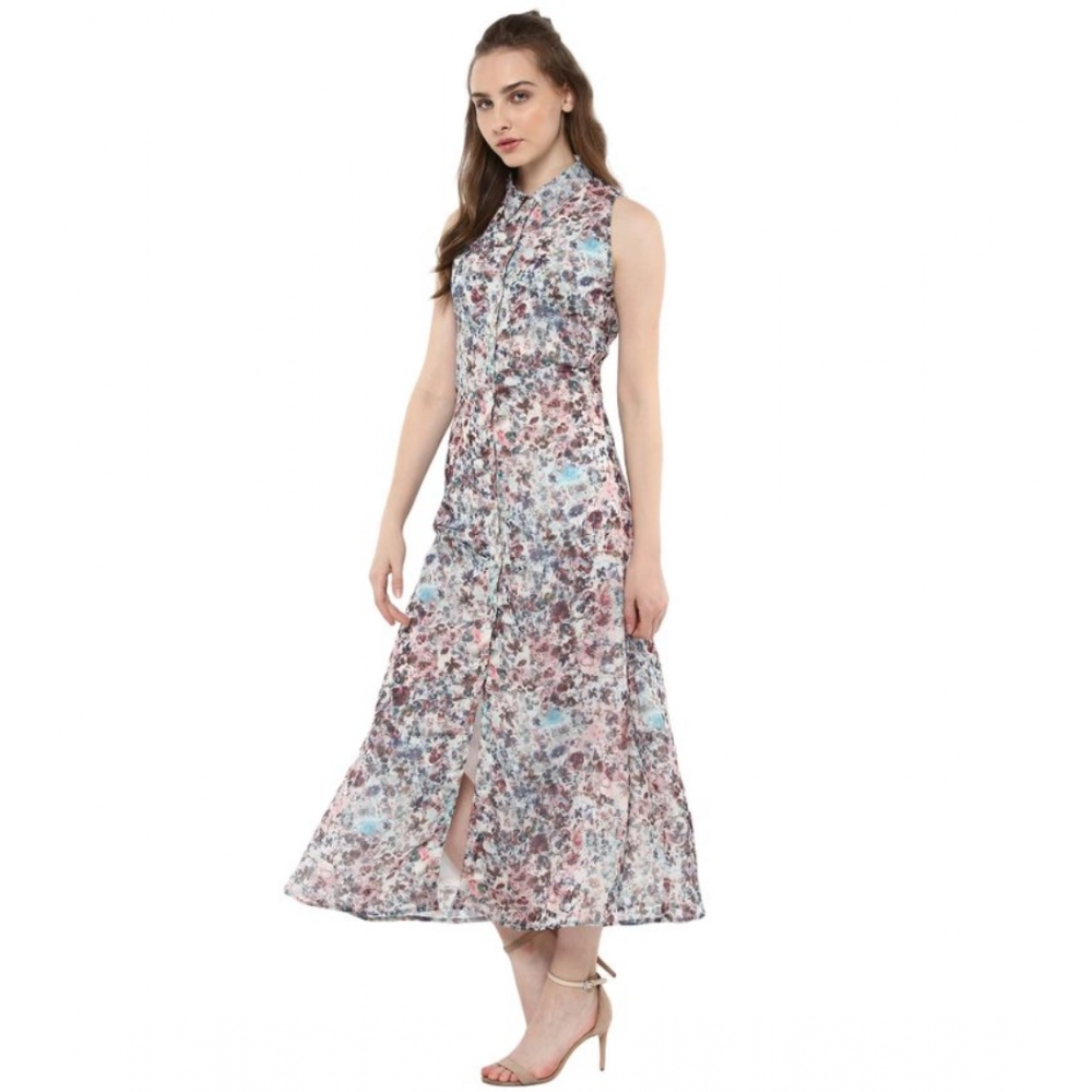 Generic Women's Polyester Chiffon Printed Sleeveless Dress (Multicolor) - Image 3