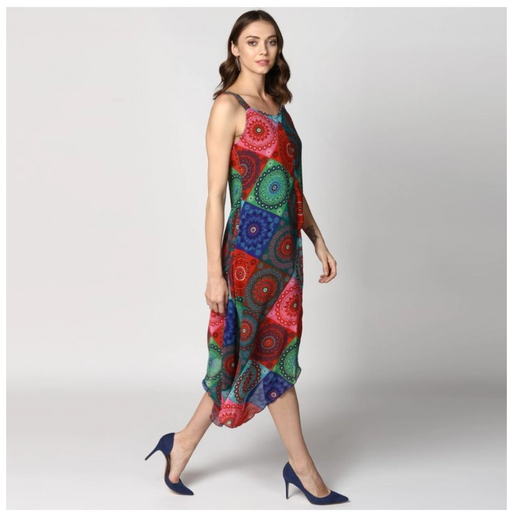 Generic Women's Polyester Asymmetrical Shoulder Straps Knee-Length Dress (Multicolor) - Image 4
