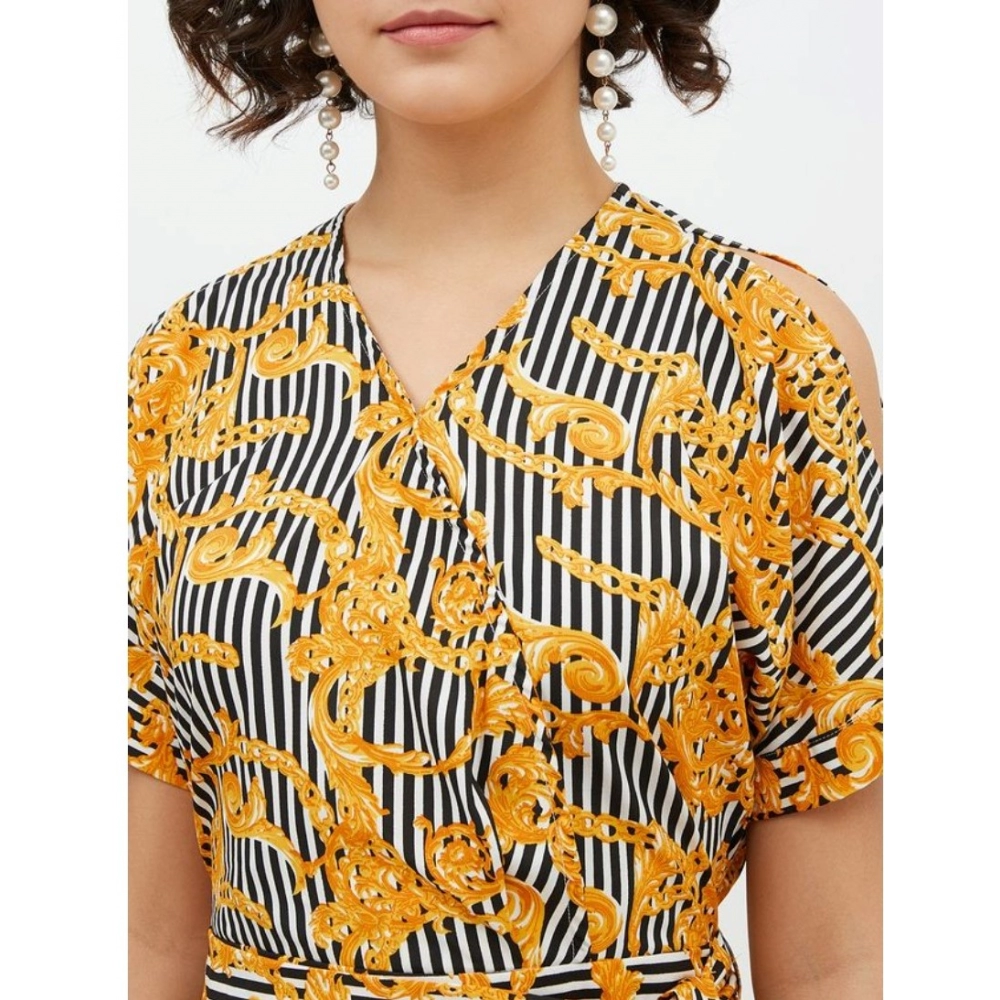 Generic Women's Polyester Printed Half Sleeve Long Jumpsuit (Yellow) - Image 2