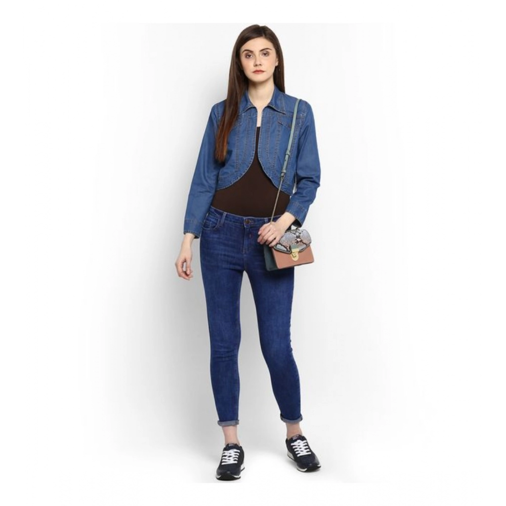Generic Women's Denim Solid 3-4th Sleeves Shrug (Blue) - Image 6
