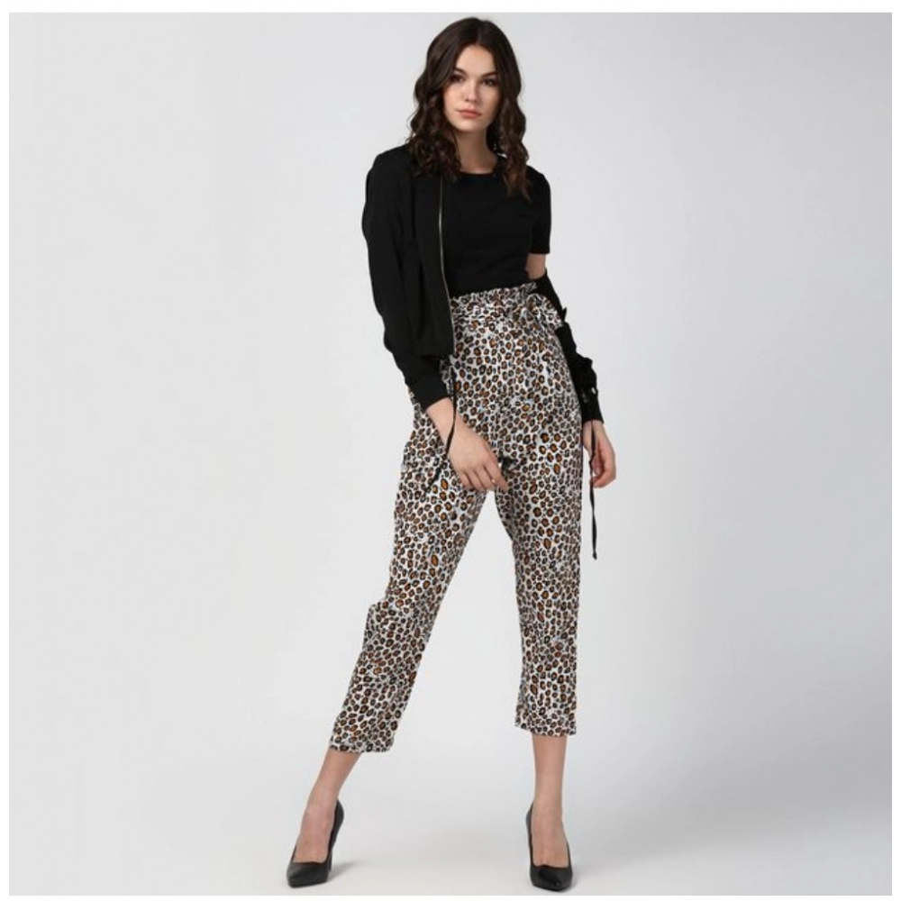 Generic Women's Polyester Animal Print Elasticated Trousers (White - Yellow) - Image 3