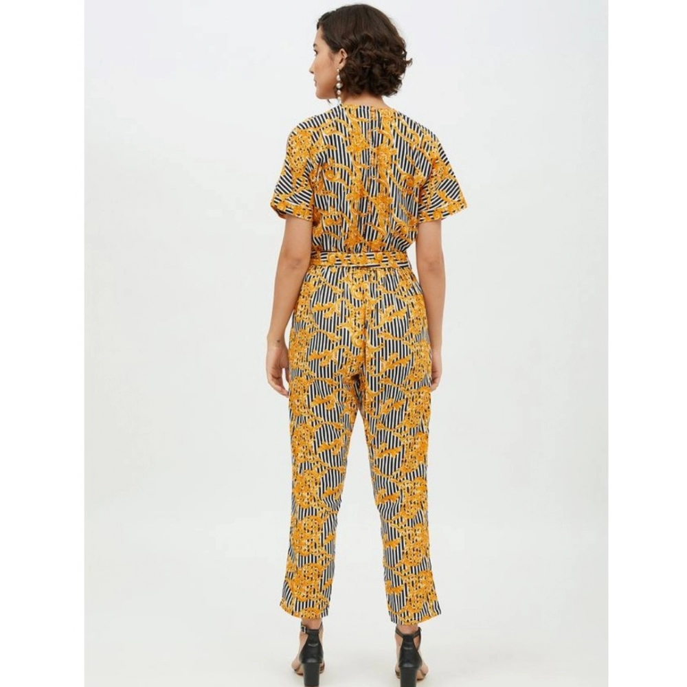 Generic Women's Polyester Printed Half Sleeve Long Jumpsuit (Yellow) - Image 7