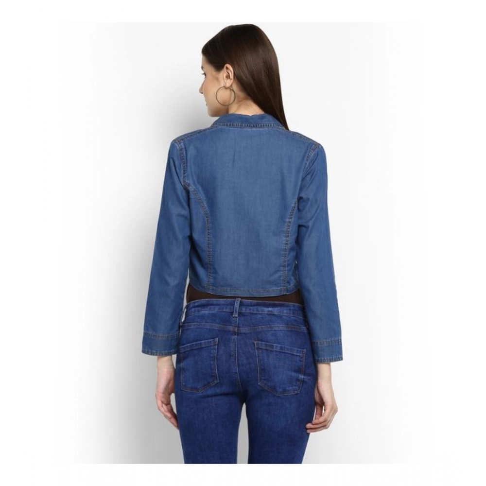 Generic Women's Denim Solid 3-4th Sleeves Shrug (Blue) - Image 7