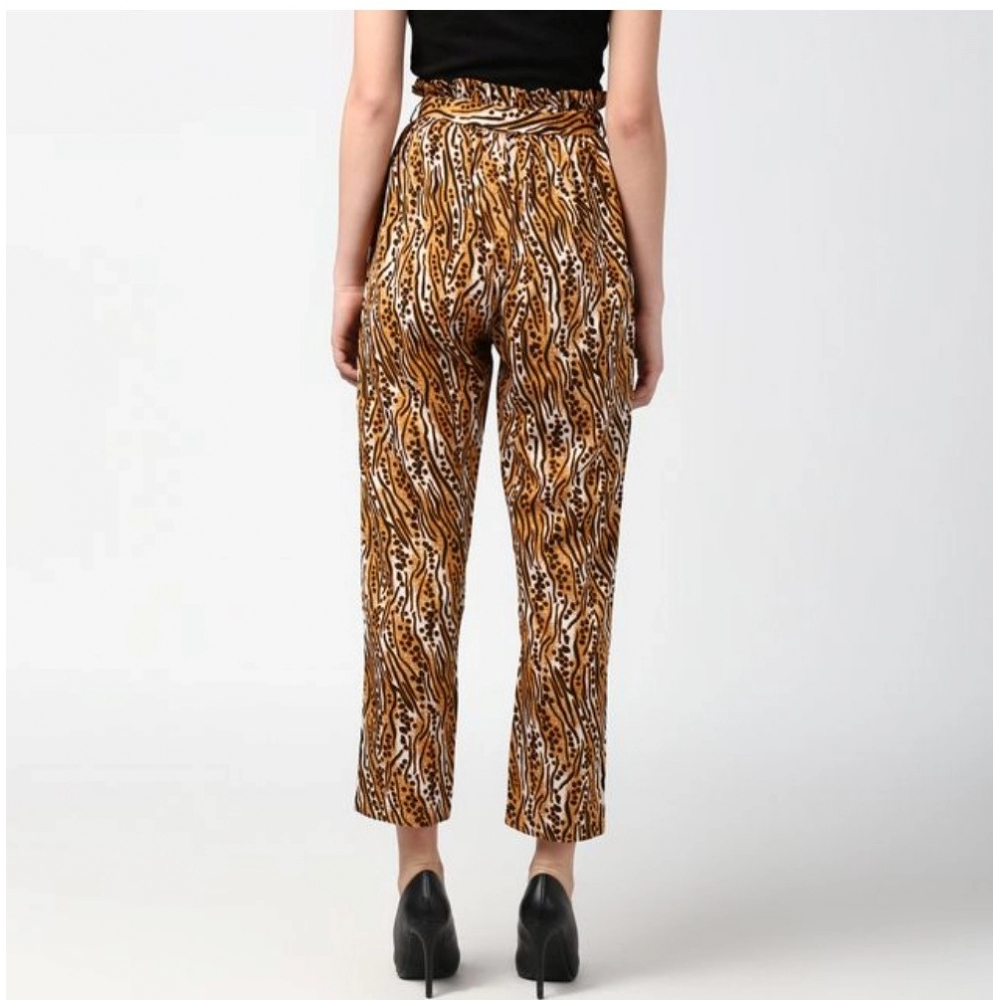 Generic Women's Polyester Animal Print Elasticated Trousers (Orange - Black) - Image 4