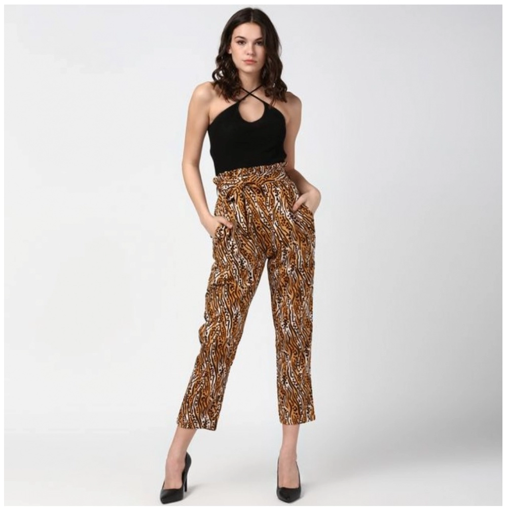Generic Women's Polyester Animal Print Elasticated Trousers (Orange - Black) - Image 3