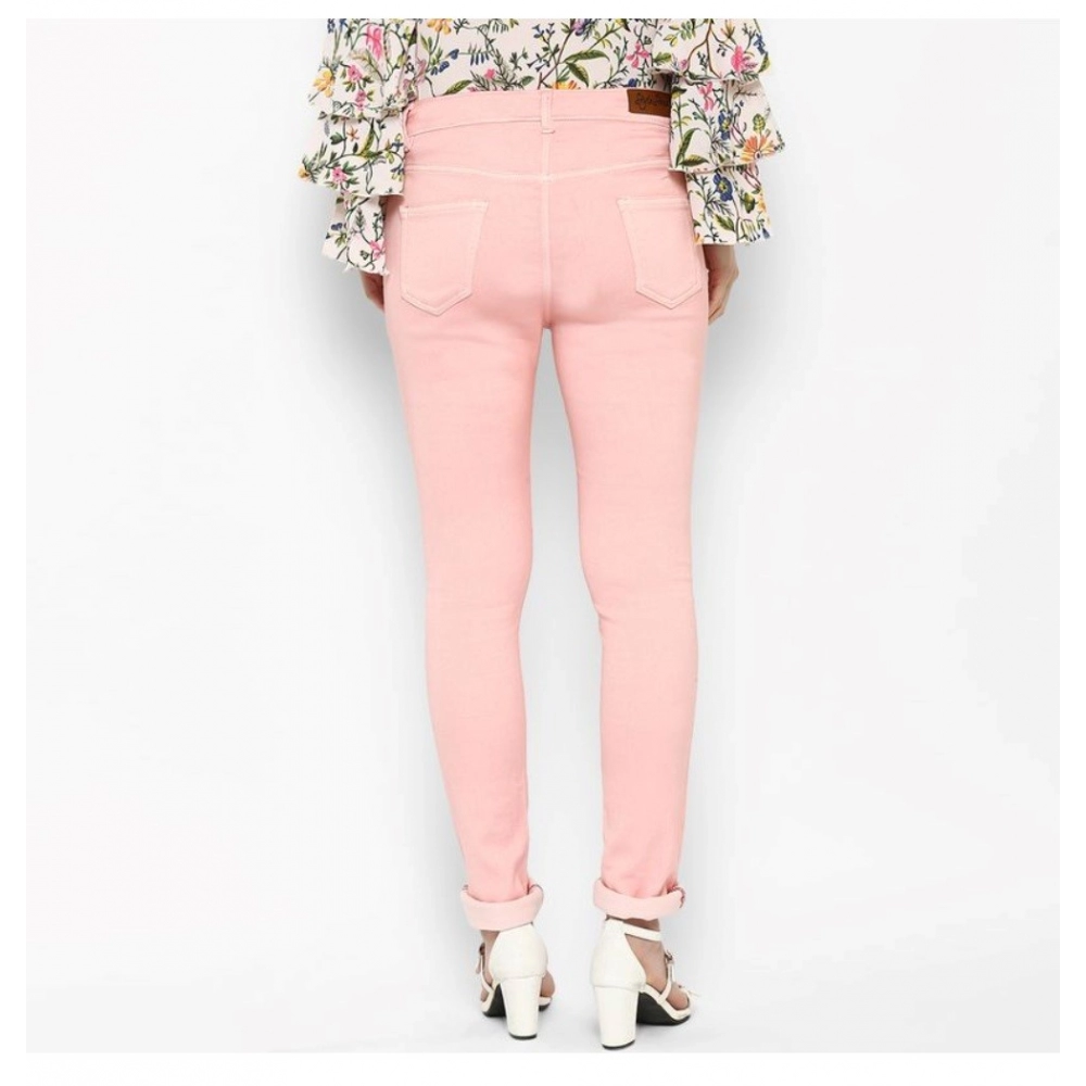 Generic Women's Denim Solid Buttoned Jeans (Pink) - Image 7