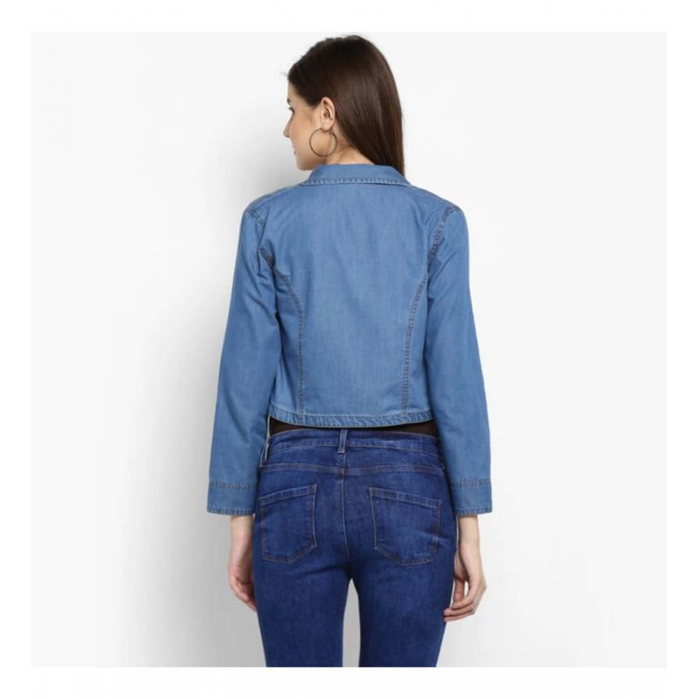 Generic Women's Denim Smocking 3-4th Sleeves Shrug (Blue) - Image 7