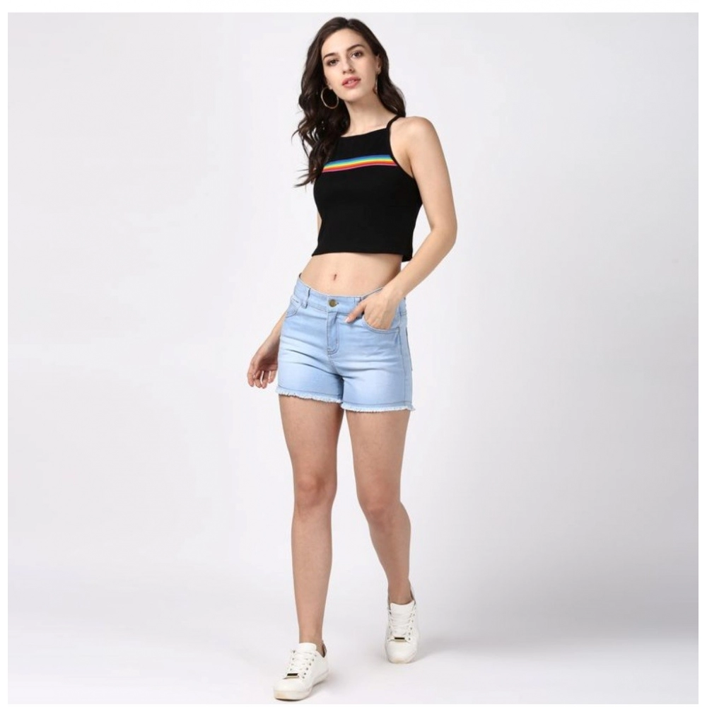 Generic Women's Denim Solid Buttoned Shorts (Blue) - Image 5