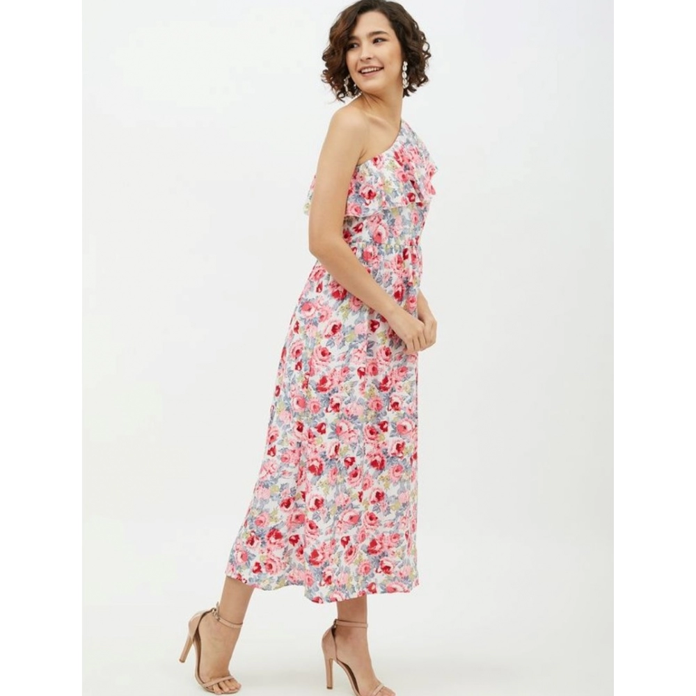 Generic Women's Polyester Floral One Shoulder Calf-length Dress (Multicolor) - Image 4