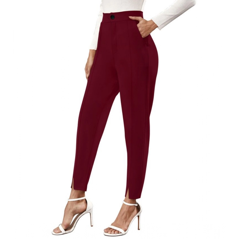 Generic Women's Polyester Solid With Pocket Pant (Maroon) - Image 4
