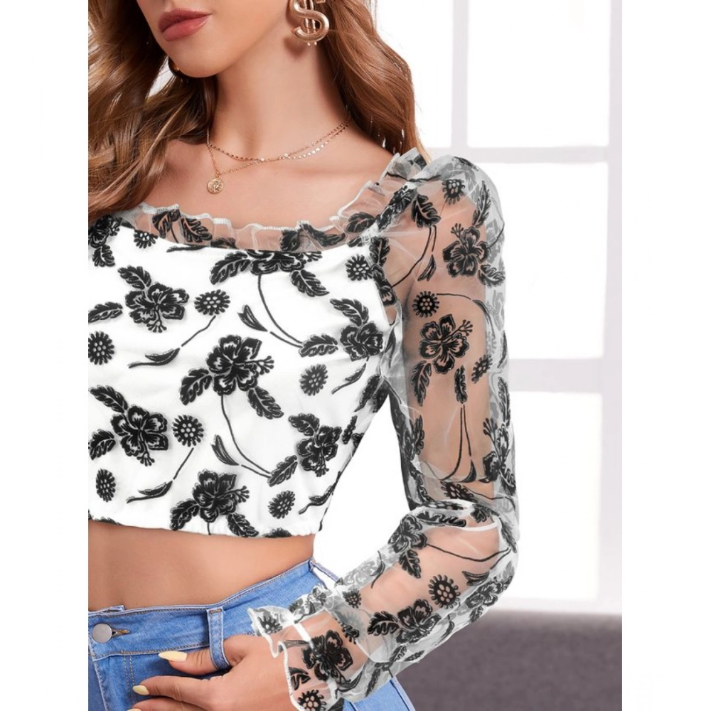 Generic Women's Polyester Solid Full Sleeves Square Collar Top (White) - Image 4