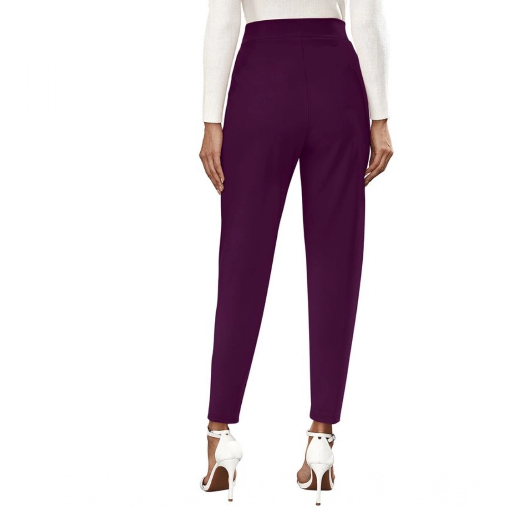 Generic Women's Polyester Solid With Pocket Pant (Wine) - Image 2