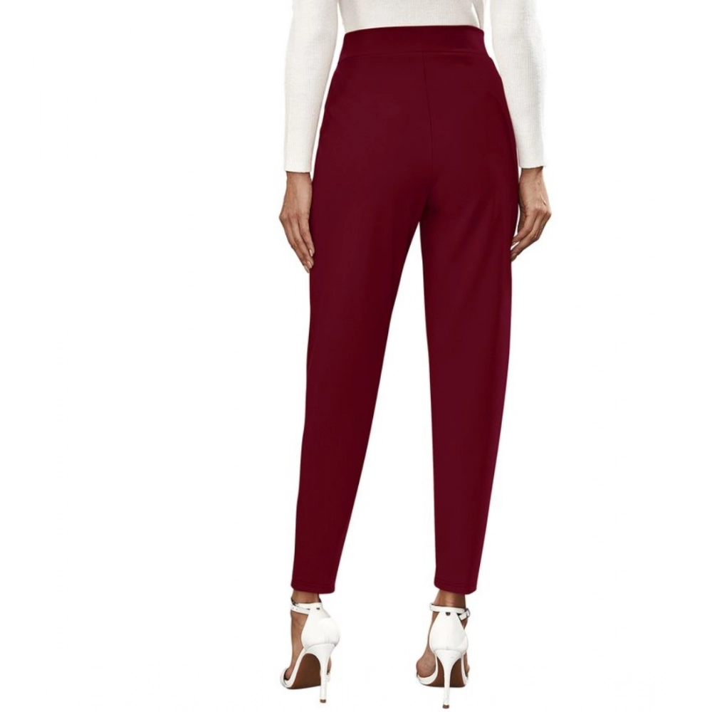 Generic Women's Polyester Solid With Pocket Pant (Maroon) - Image 2