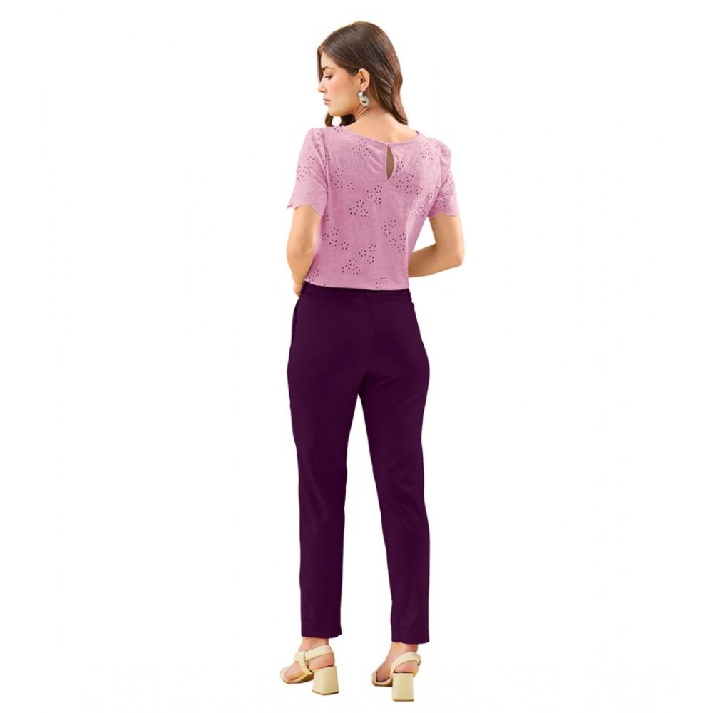 Generic Women's Polyester Solid With Pocket Pant (Wine) - Image 3
