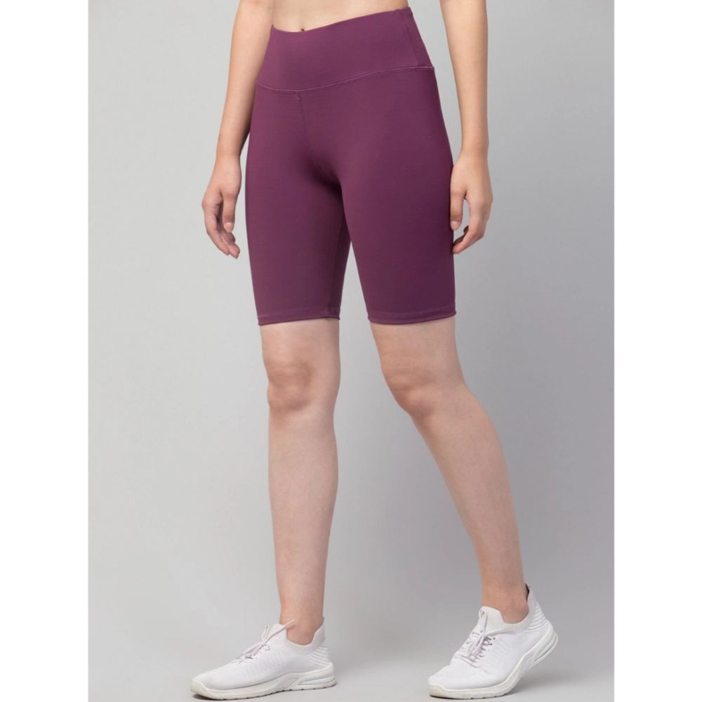 Generic Women's Polyester Solid Above Knee High-Rise Shorts (Purple) - Image 5
