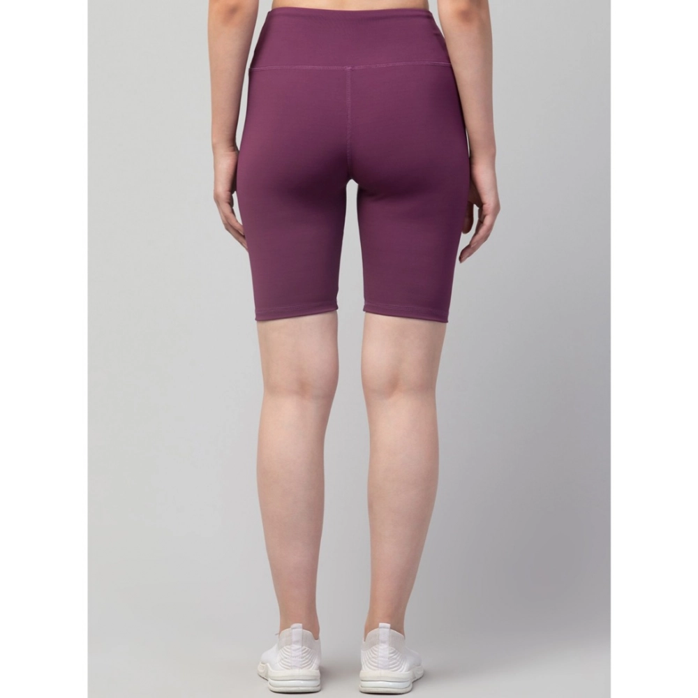 Generic Women's Polyester Solid Above Knee High-Rise Shorts (Purple) - Image 6