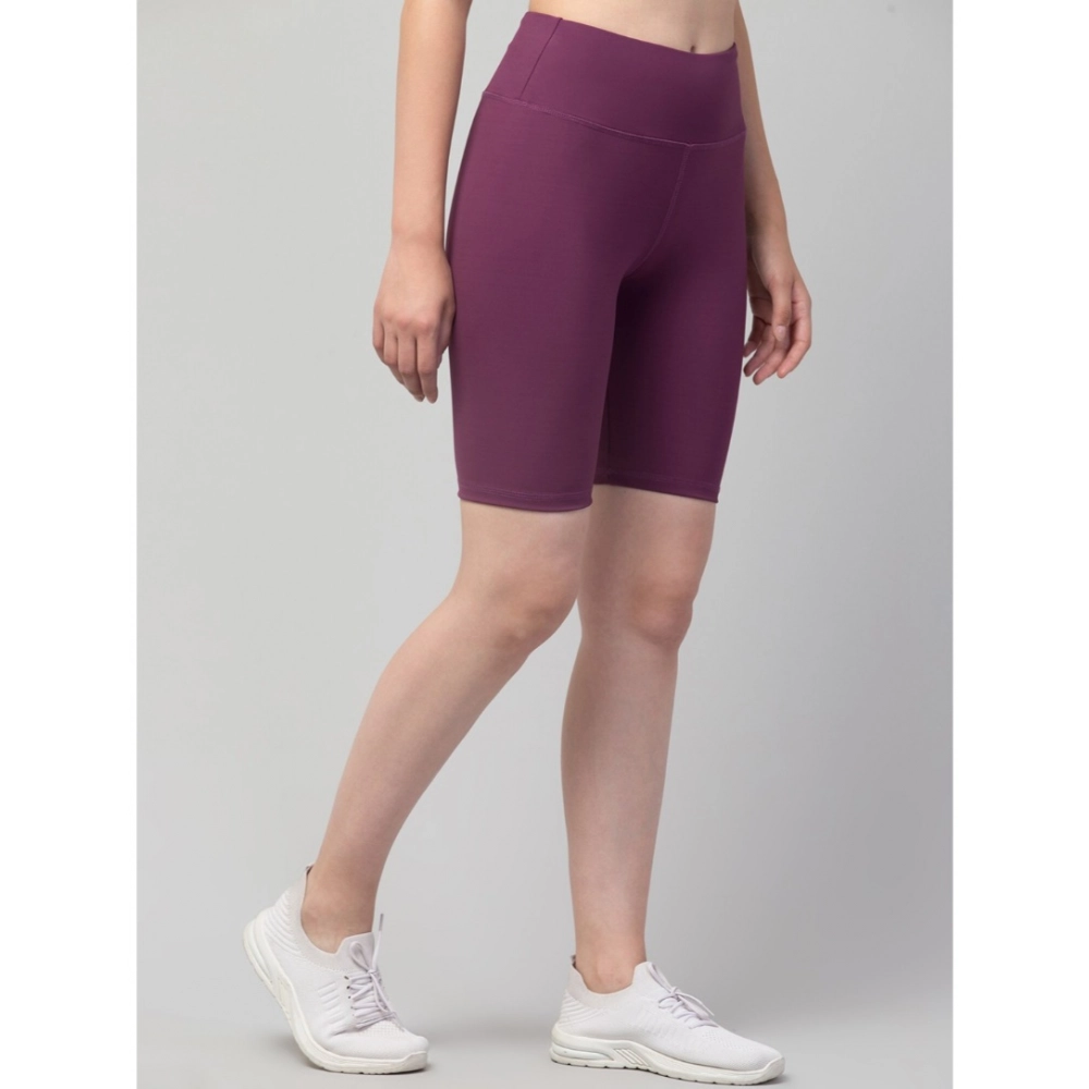 Generic Women's Polyester Solid Above Knee High-Rise Shorts (Purple) - Image 2