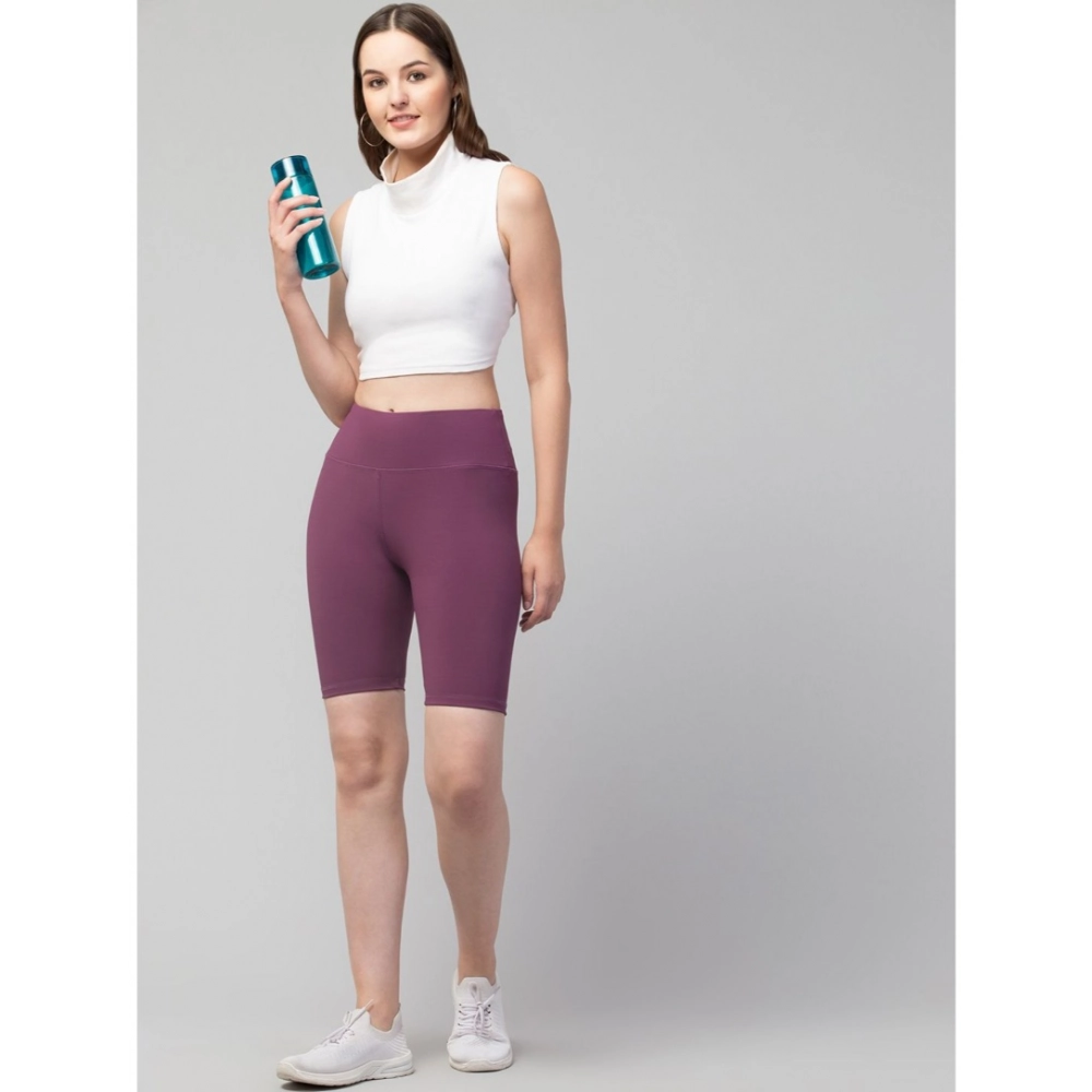 Generic Women's Polyester Solid Above Knee High-Rise Shorts (Purple) - Image 3