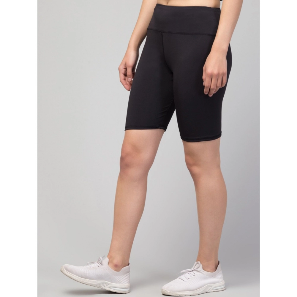 Generic Women's Polyester Solid Above Knee High-Rise Shorts (Black) - Image 3