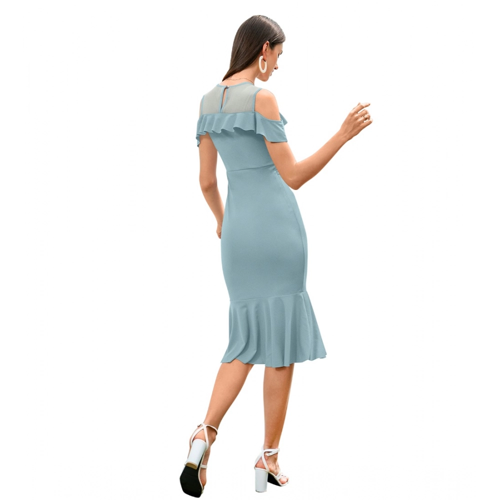 Generic Women's Knitting stretchable Solid Round Neck Sleeveless Dress (Pista ) - Image 5