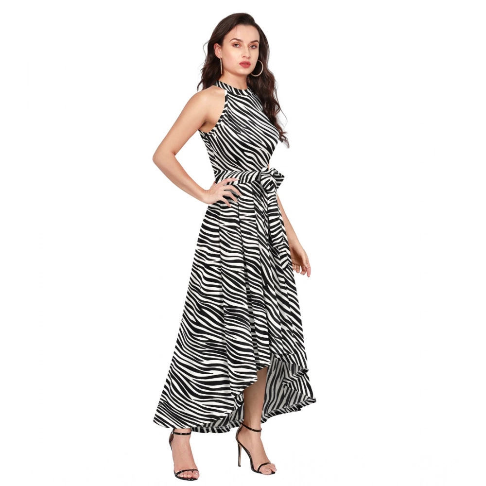 Generic Women's Polyester Zebra Pattern Halter Neck Sleeveless Dress (White) - Image 5