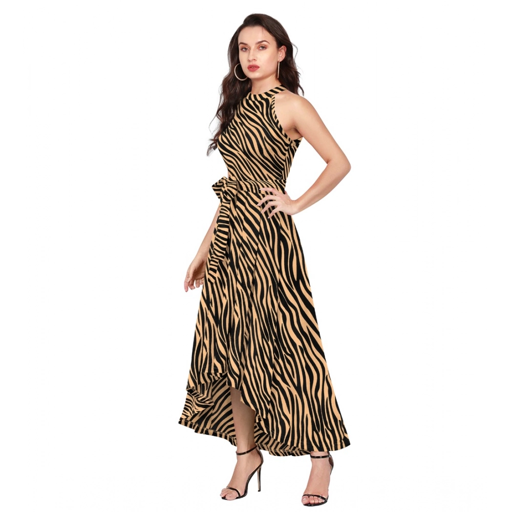 Generic Women's Polyester Zebra Pattern Halter Neck Sleeveless Dress (Yellow) - Image 4