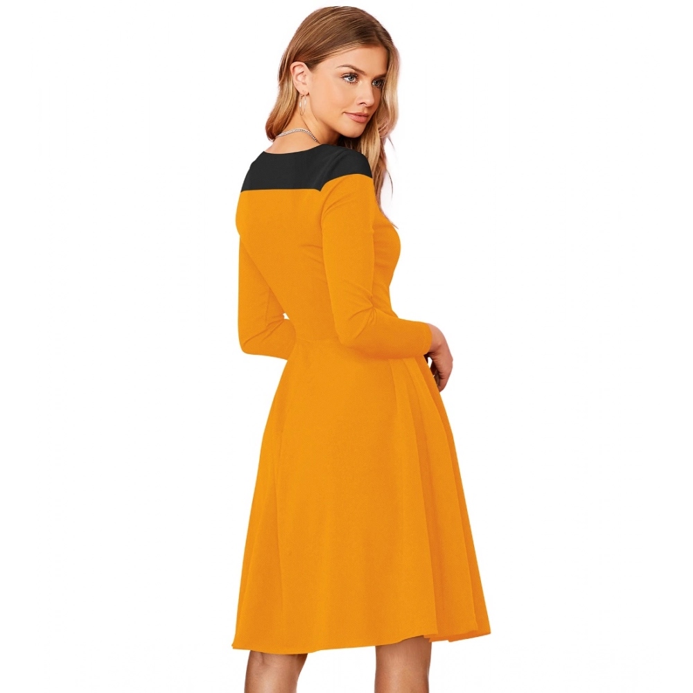 Generic Women's Knitting stretchable Solid Round Neck Full Sleeve Dress (Yellow) - Image 5
