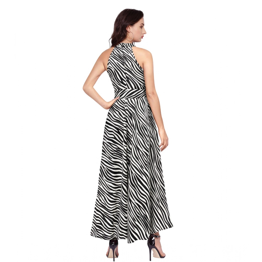 Generic Women's Polyester Zebra Pattern Halter Neck Sleeveless Dress (White) - Image 2