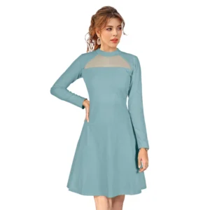 Generic Women's Knitting stretchable Solid Round Neck Full Sleeve Dress (Pista)