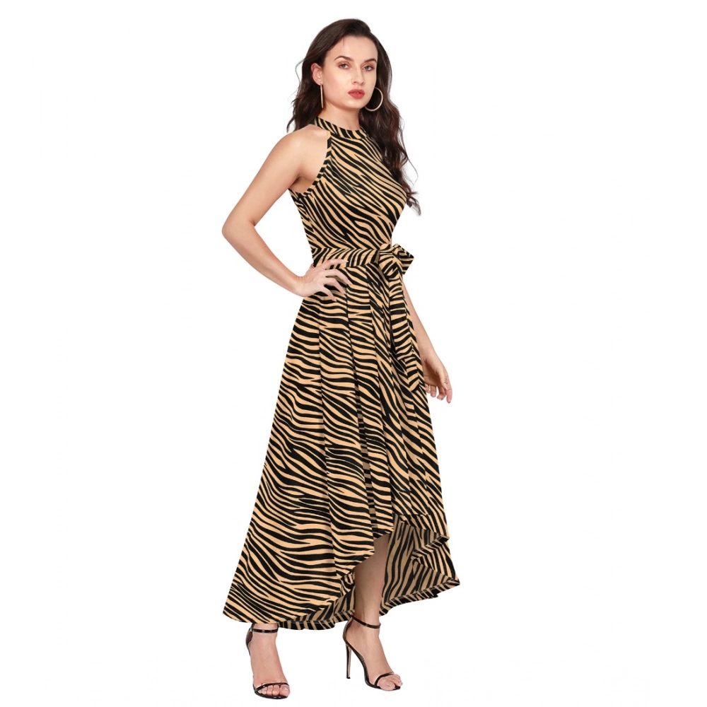 Generic Women's Polyester Zebra Pattern Halter Neck Sleeveless Dress (Yellow) - Image 5