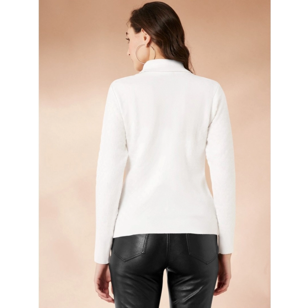 Generic Women's Polyester Solid High Neck Full Sleeve T-Shirt (White) - Image 5