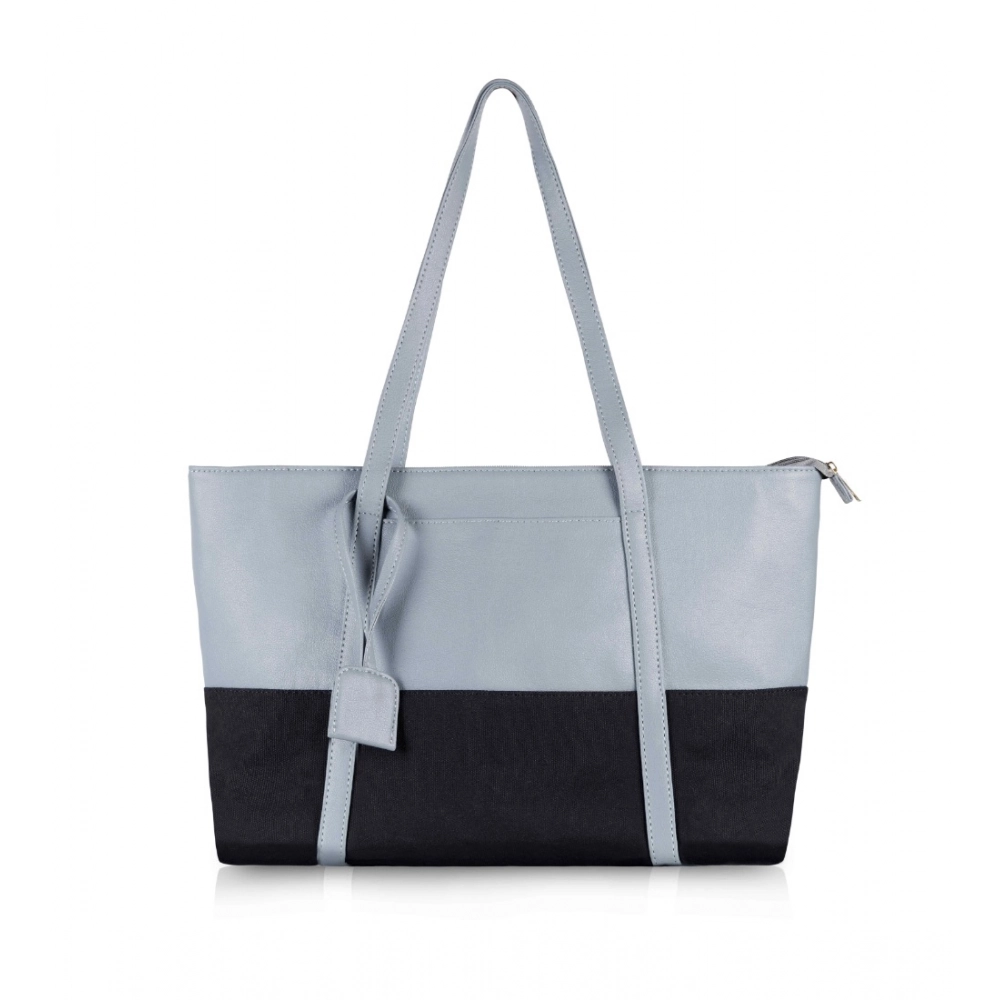 Generic Women's Faux Leather Large Shoulder Zipper Handbag (Light Blue)