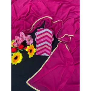 Generic Women's Fox Georgette Solid Saree With Unstitched Blouse 5.5Mtr (Pink)