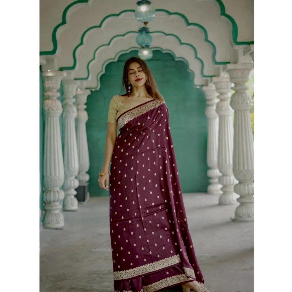 Generic Women's Cotton Printed Saree With Unstitched Blouse 5.5Mtr (Purple) - Image 2
