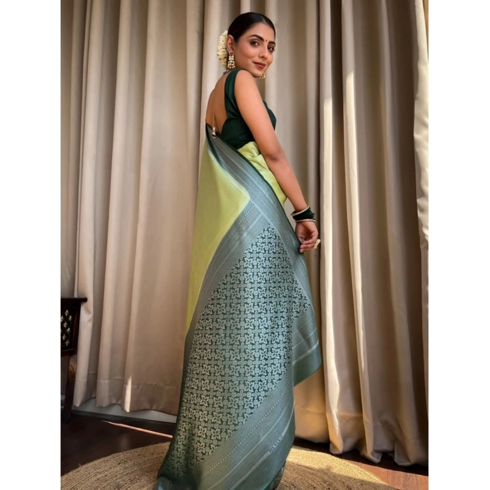 Generic Women's Silk Printed Saree With Unstitched Blouse 5.5Mtr (Sea Green) - Image 2