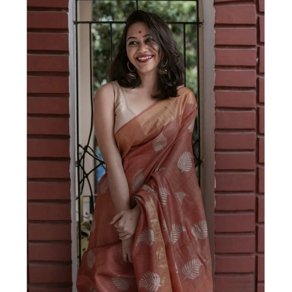 Generic Women's Silk Printed Saree With Unstitched Blouse 5.5Mtr (Maroon) - Image 3