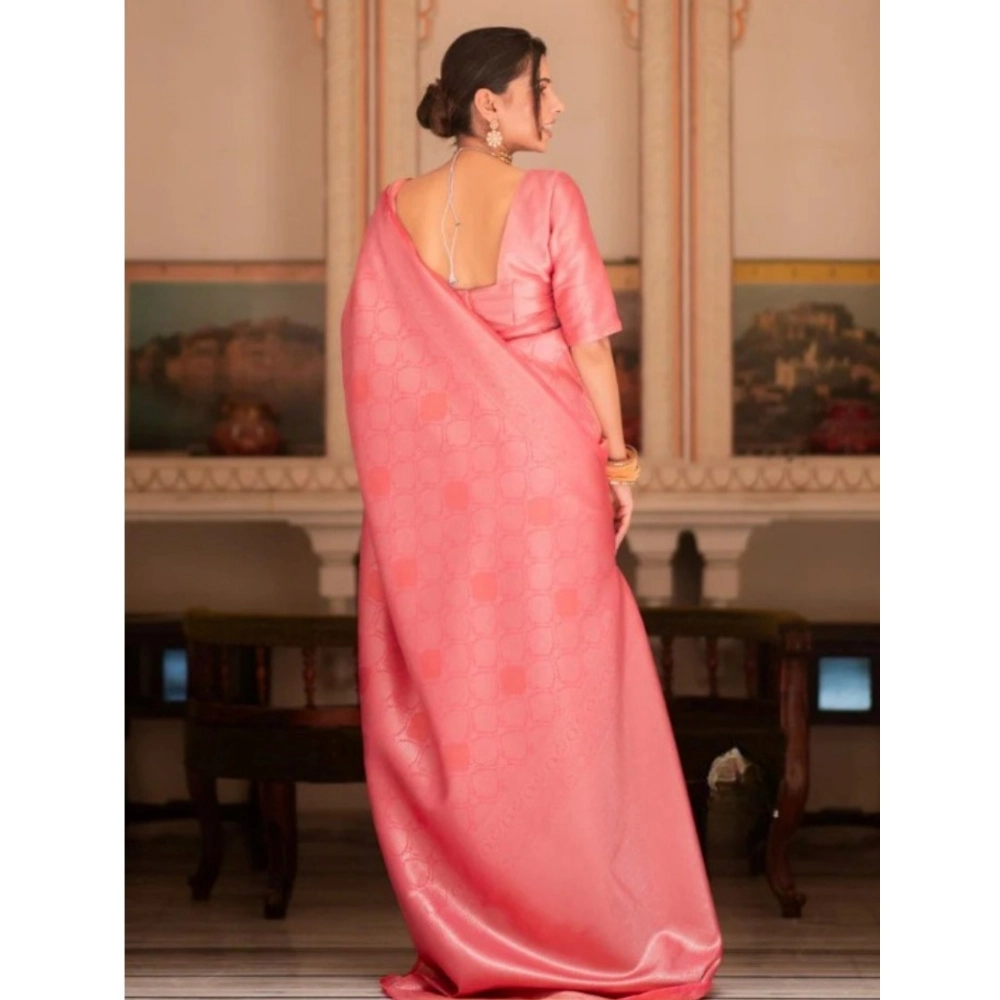 Generic Women's Silk Printed Saree With Unstitched Blouse 5.5Mtr (Pink) - Image 3