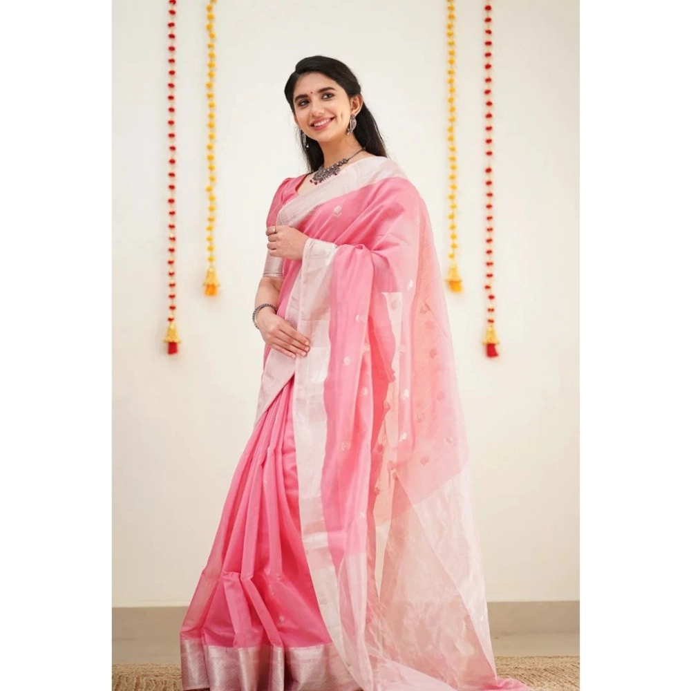Generic Women's Cotton Printed Saree With Unstitched Blouse 5.5Mtr (Pink) - Image 3