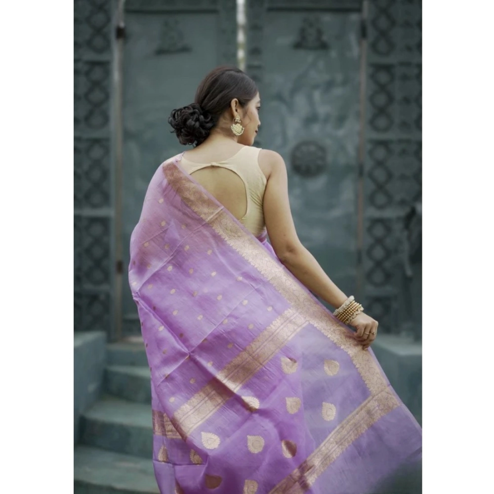 Generic Women's Cotton Printed Saree With Unstitched Blouse 5.5Mtr (Lavender) - Image 3