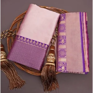 Generic Women's Silk Printed Saree With Unstitched Blouse 5.5Mtr (Purple)