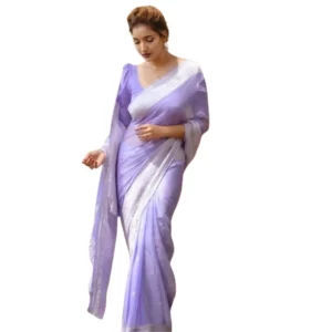 Generic Women's Cotton Printed Saree With Unstitched Blouse 5.5Mtr (Lavender)